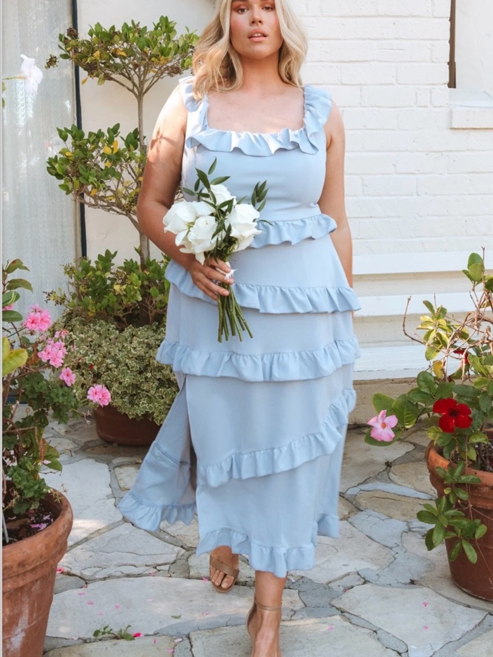 Show Me Your MuMu Light Blue Ruffle Midi Dress